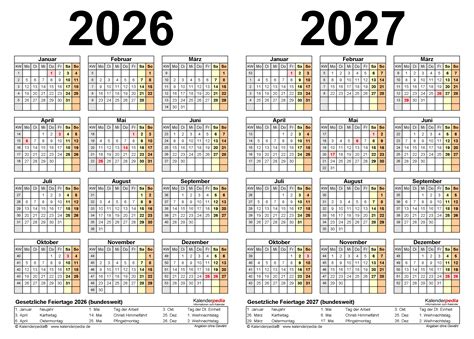 Zweijahreskalender 2026 Und 2027 Als Excel Vorlagen Zum Ausdrucken