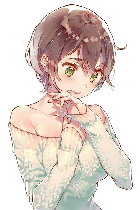 Cute Girl With Green Eyes And Brown Hair Anime Girl Short Hair Anime Girl Brown Hair
