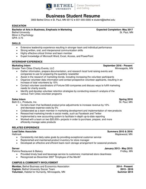 Business Student Resume Templates At
