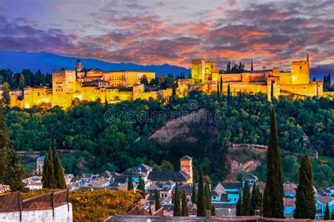 Alhambra Of Granada Night View Stock Image Image Of Architecture