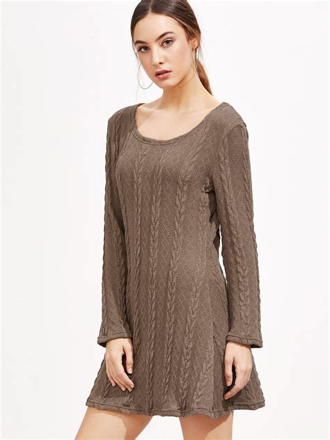 Khaki Cable Knit Sweater Dress Sheinsheinside