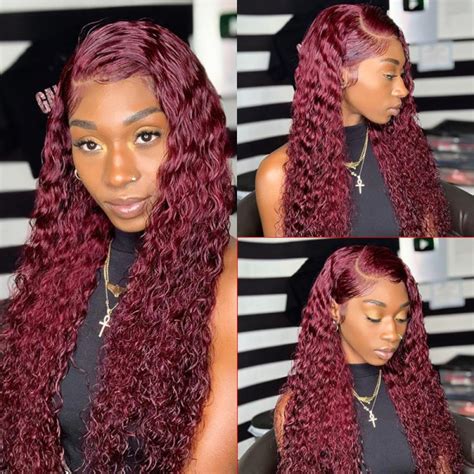 Burgundy Deep Wave Lace Frontal Wigs Human Hair 99j Colored Wigs Pre Plucked Wigginshair