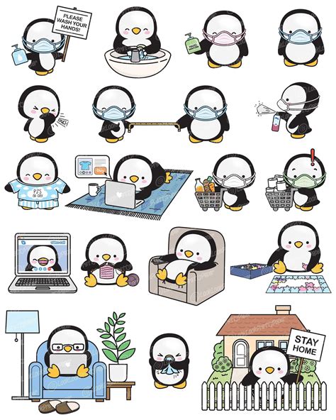 Premium Vector Clipart Kawaii Penguin Cute Penguin Social Etsy
