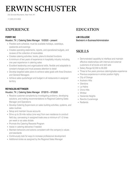 Catering Sales Manager Resume Samples Velvet Jobs