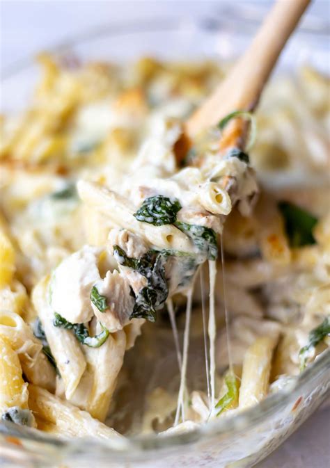 Easy Spinach Artichoke Chicken Alfredo Baked Ziti Recipe Wonkywonderful