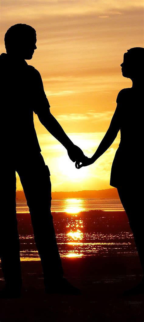 Couple Beach Romantic Silhouette Sunset Seascape Together Love