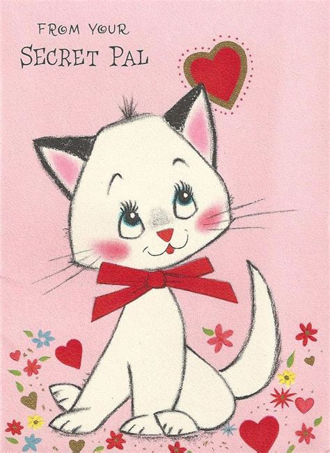 Secret Pal Valentine Cat Valentines Day Cat Vintage Valentine Cards
