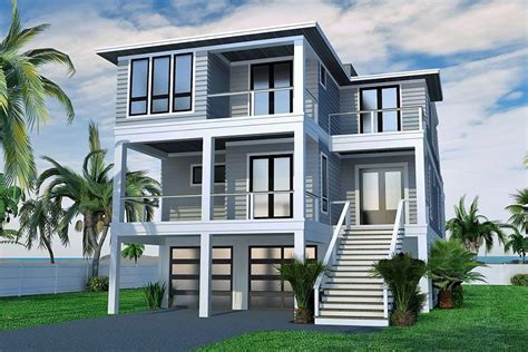 Plan Nc Coastal Contemporary House Plan With Rooftop Deck