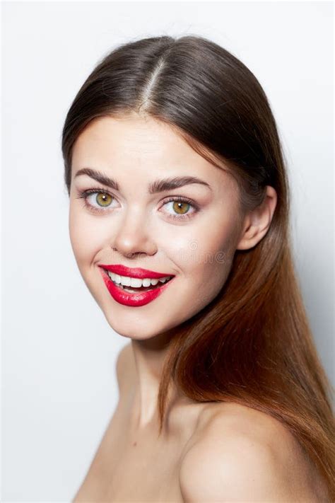 Lady Clear Skin Nude Red Lips Smile Charm Stock Photo Image Of Clean