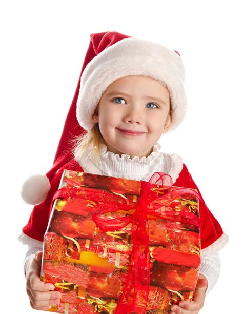 Happy Little Girl With Christmas Present Smiling Stock Image Image Of