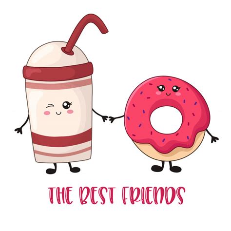 Premium Vector Cartoon Kawaii Sweet Food Coffee And Donut Card