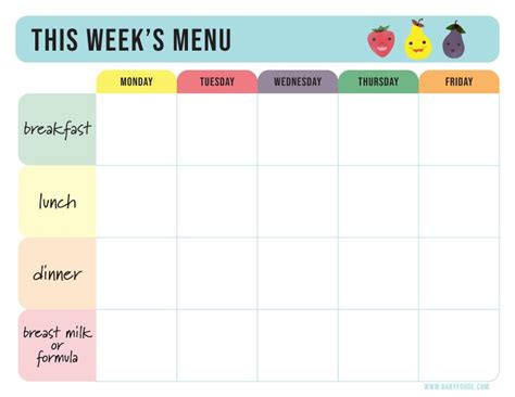 To help you find answer to these questions, here is an insight of the various foods that could be introduced for a 6 month old baby. 6-9 Month Old Baby Food Puree Menu (FREE Printable) - Baby ...