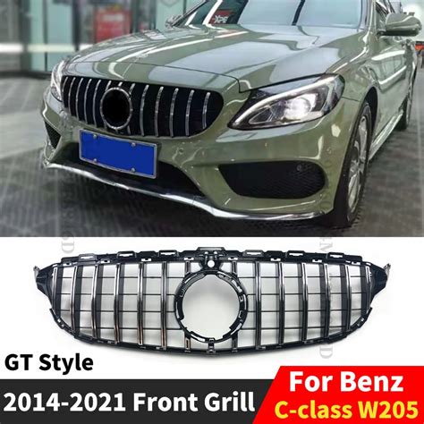 W205 For Gtr Gt R Style Car Front Grill Grille Blacksilver For