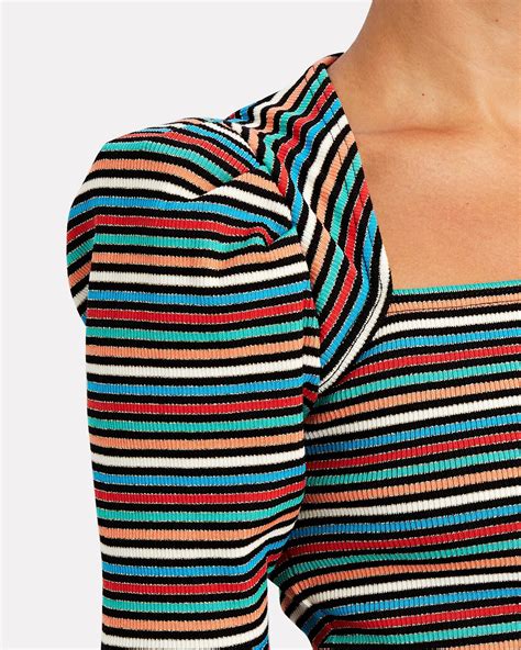 Striped Knitwear Derek Lam 10 Crosby Puff Sleeve Top Rainbow Stripes