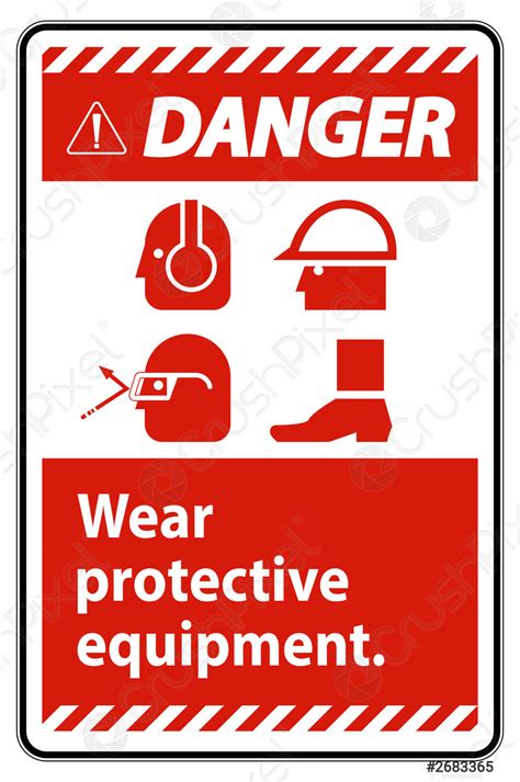 Danger Sign Wear Protective Equipmentwith Ppe Symbols On White Stock