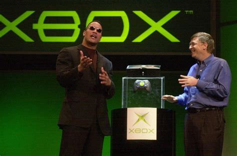 Bill Gates Showcasing The Xbox With The Rock Rgaming