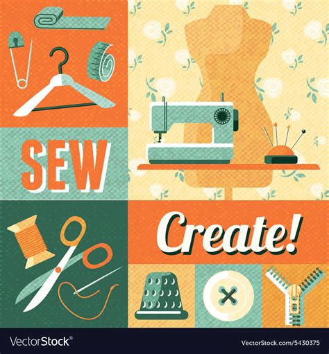 Sewing Vintage Decoration Collage Poster Vector Image
