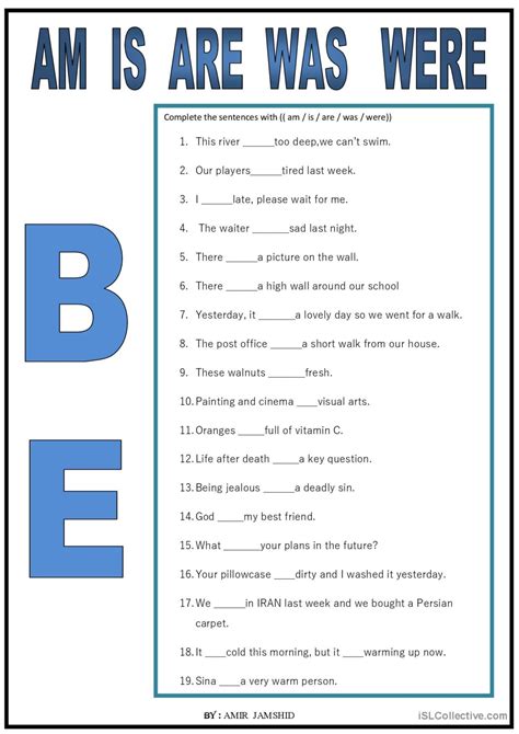 BE Am Is Are Was Were English ESL Worksheets Pdf Doc