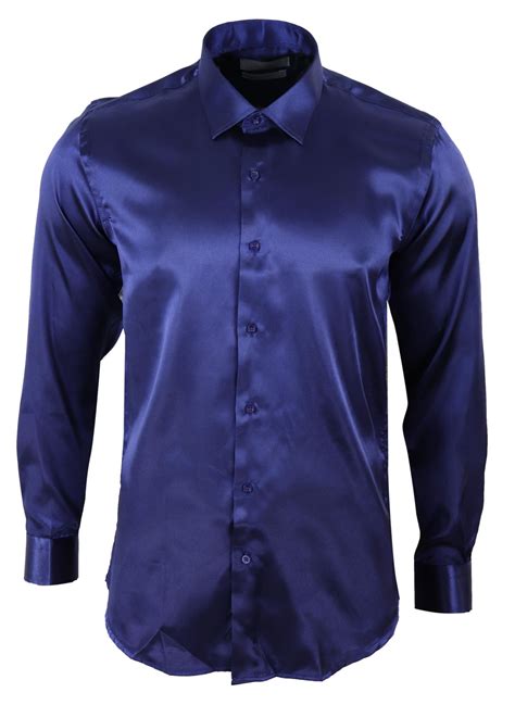 Mens Satin Silk Shirt Smart Casual Button Down Cuff Tailored Fit Shiny