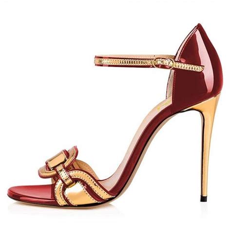 Red And Gold Open Toe Stiletto Heel Ankle Strap Sandals Image 4 Zapatos