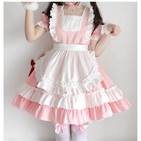 Pink Sweet Lolita Dress Cosplay Pink Kitty Maid Costume Etsy