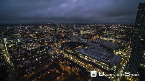 Overflightstock Drone Video Manchester Cityscape At Dusk Aerial