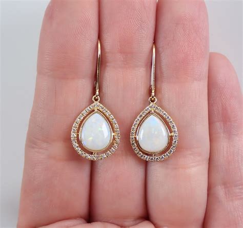 RESERVED Opal Dangle Earrings 14K Yellow Gold Opal Earrings Opal And
