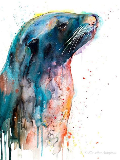 Sea Lion Watercolor Painting Print By Slaveika Aladjova Art Etsy