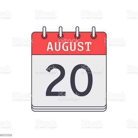 August 20 Calendar Icon Vector Illustration Flat Designn Stock