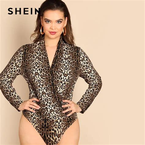 Aliexpress Com Buy SHEIN Plus Size V Neck Long Sleeve Leopard Print Streetwear Women Stretchy