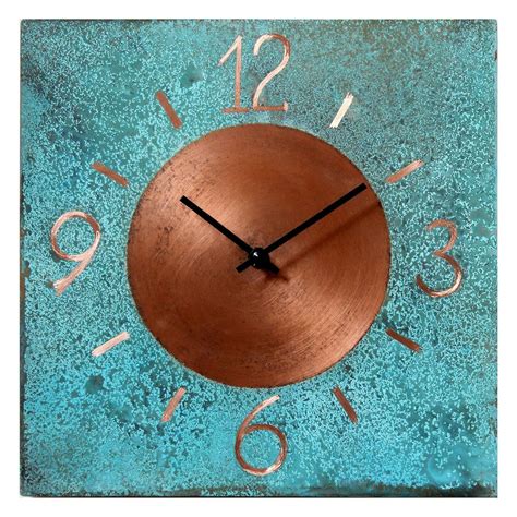 Turquoise Copper Square Decorative Wall Clock 12 Inch