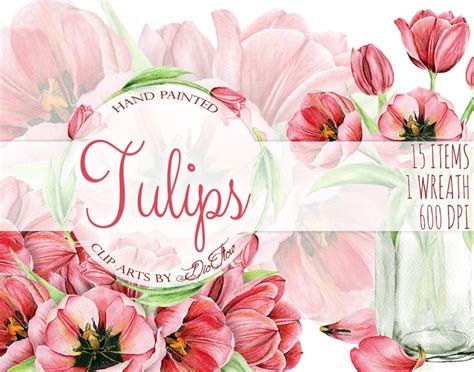Watercolor Tulip Clipart Tulips Clip Art Rustic Mason Jar Etsy Hong Kong