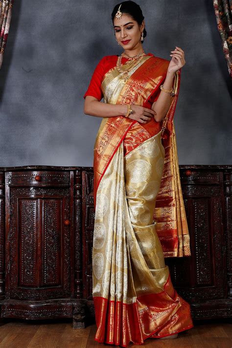 Buy Gold Zari Woven Kanchipuram Silk Saree Online Silk Saree Blouse Designs Kanjivaram Sarees