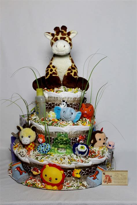 Baby Diaper Cake Jungle Zoo Animals Shower Centerpiece T Large