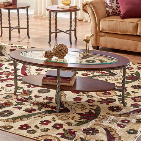 The coffee table is the glue that brings the style and the social aspects of a living room or family room together. Coffee Table Set 3 PC Cherry Wood Glass Top 2 End Tables ...