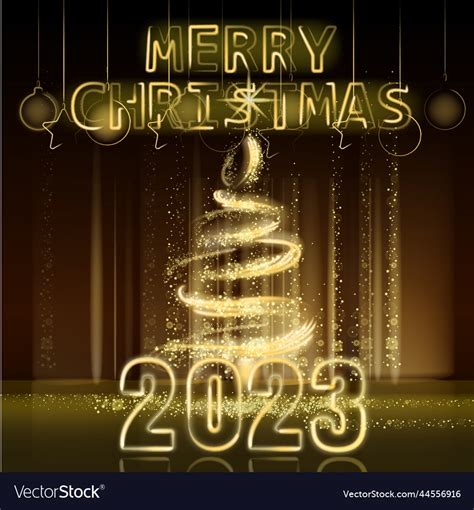 Merry Christmas And Happy New Year 2023 Tree Gold Vector Image