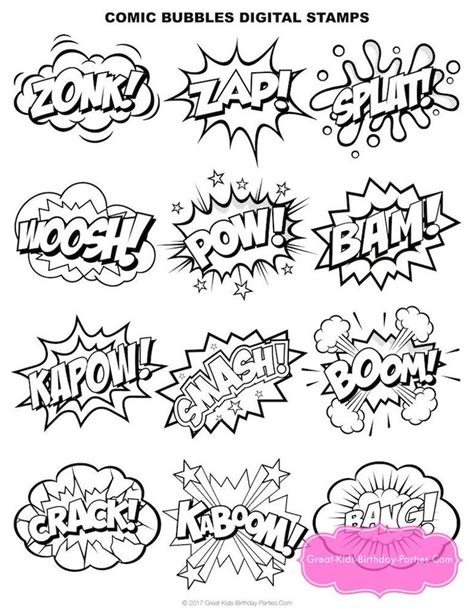 Comic Bubble Digital Stamps Superhero Word Bubbles Superhero Clipart