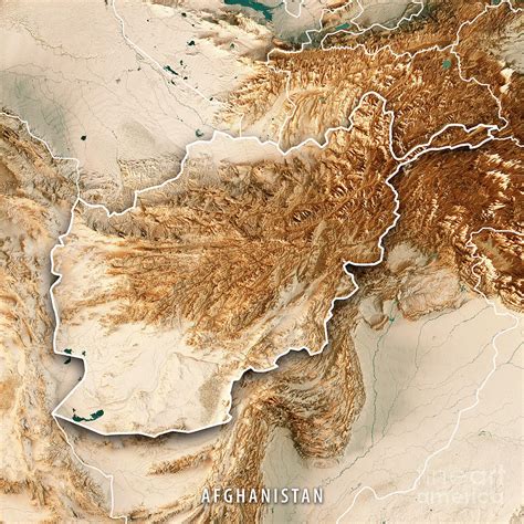 Afghanistan 3d Render Topographic Map Neutral Border Digital Art By