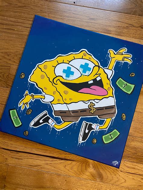 Spongebob Squarepants Acrylic Painting Cartoon Nickelodeon Etsy