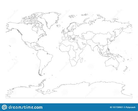 Map Of World Divided Into Regions Thin Black Outline Map Simple Flat