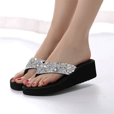 Sliver Summer Shoes Women Platform Sandals Wedge Flip Flops Sapato