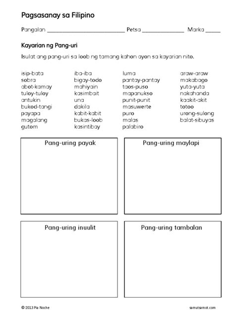 kayarian ng pang uri 2 worksheet pdf pdf