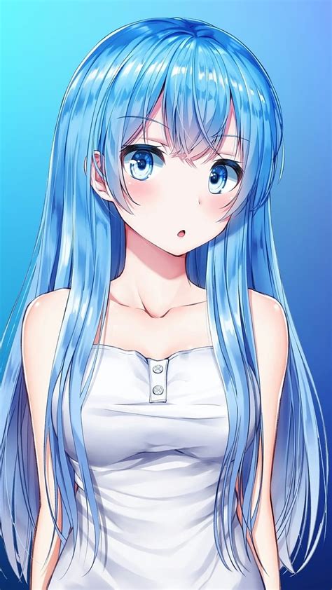 Free Download Cute Blue Blue Hair Girl Cartoon Hd Phone Wallpaper