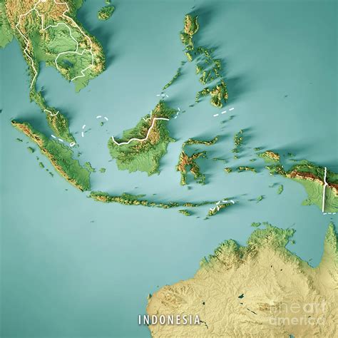 Indonesia 3d Render Topographic Map Color Border Digital Art By Frank