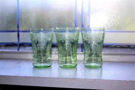 3 Green Depression Glass Juice Glasses 3 3 4 Cameo Ballerina 1930s
