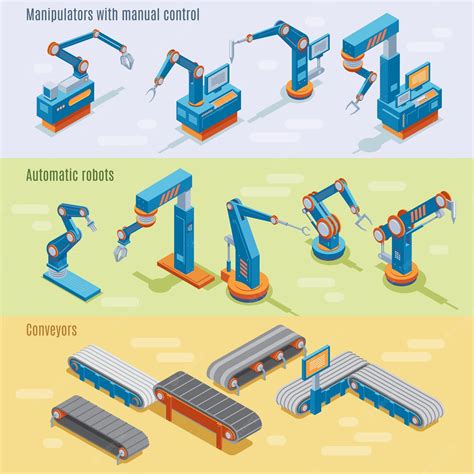 Free Vector Isometric Industrial Automated Factory Horizontal Banners