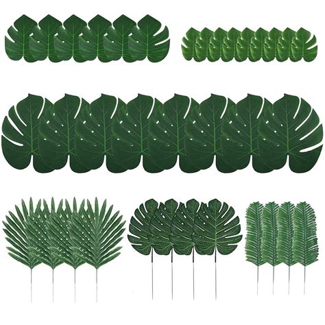 Buy Echg 60 Pcs Artificial Palm Leaves Tropical Jungle Leaves Safari