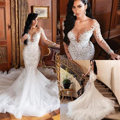 2021 Luxury Crystals Mermaid Wedding Dresses Illusion Long ...