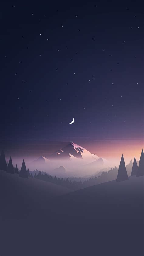 Stars And Moon Winter Mountain Landscape Iphone 6 Hd Wallpaper