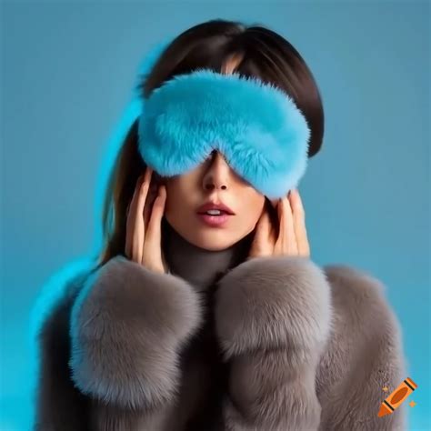 Fashionable Woman Wearing A Fur Sweater And Sleep Mask